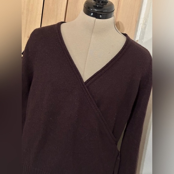 Skies are Blue Faux Wrap Tie Sweater Plum Color Medium - Picture 3 of 10